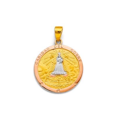 14K Tri Color Gold Caridad Del Cobre Medal for Chain