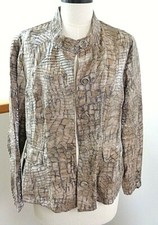 Chico's Women's Jacket/Blazer Lightweight High Neck Tan/Silver Snakeskin Style
