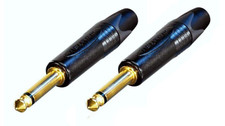  2 Pack Neutrik NP2X-B Mono 1/4 6.35 mm Guitar Plug Gold Contacts, Black Shell