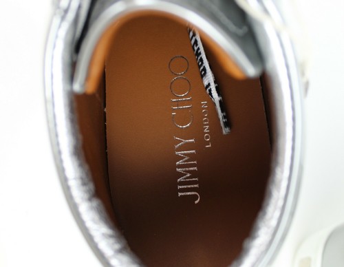 New JIMMY CHOO Metallic Logo Low-Top Leather Sneakers, Silver EUR 37 - Picture 10 of 13