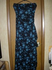 Blue Flowers Metallic Sparkle Strapless Formal Prom Gown by Jessica