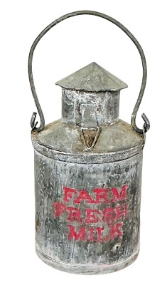 MINIATURE FARM FRESH MILK CAN WITH HANDLE METAL 3'' DOLLHOUSE TRAIN SET Country