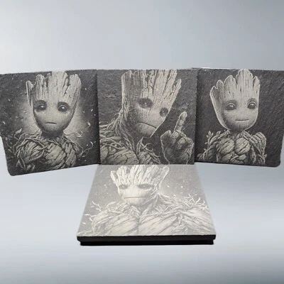 GROOT Marvel Engraved Slate Coaster Set avengers Gift Collection Drink Mats