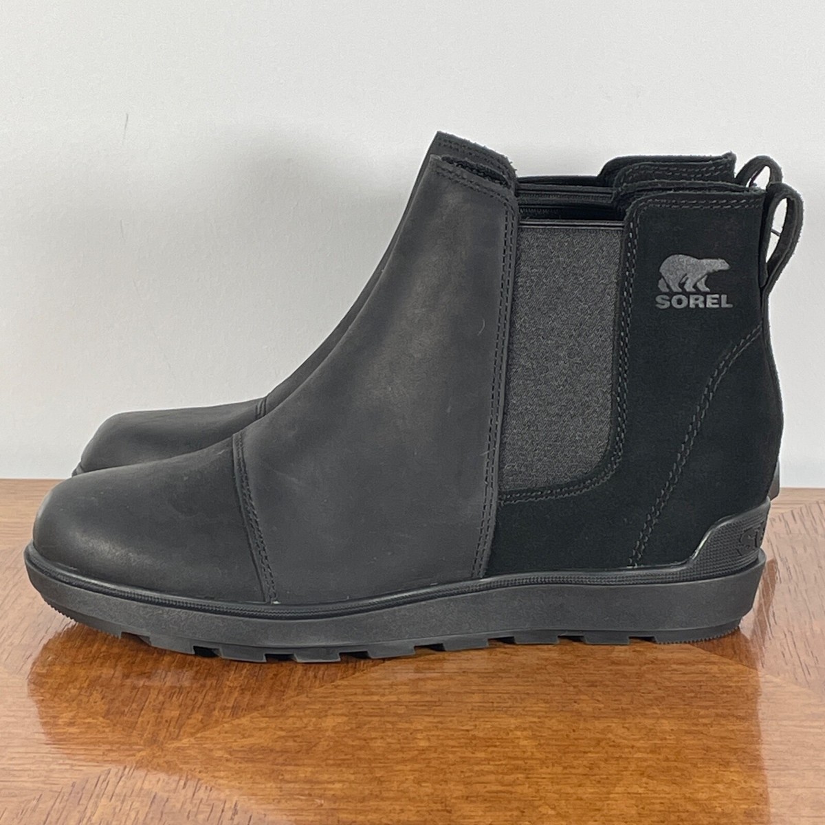 Sorel Evie Chelsea Boots Womens Black Leather Suede Hidden