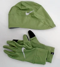 Nike Hat and Gloves Set Essential Running Women's M/L Oil Green/Grey
