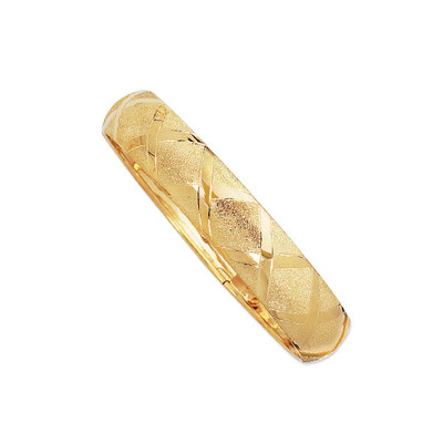 10k Gelbgold 7'' strukturierter hoher Kuppel Armreif mit Diamantmuster 12mm 6,8 Gramm