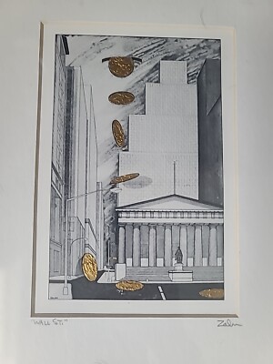 Bernard Zalon Wall Street Etching Embossed Signed 4x6 Print /9x11