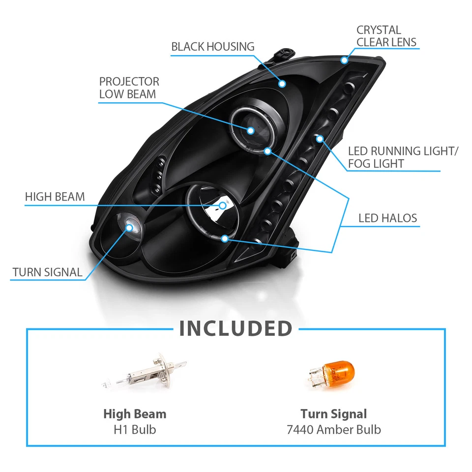 For 2003-2007 Projector Black Headlights Pair [LED Halo] for Infiniti G35 Coupe Foto 4 de 4