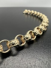9ct Solid Gold 7.5 INCH 6.7mm Wide Plain & Engraved Round Belcher Bracelet & Box