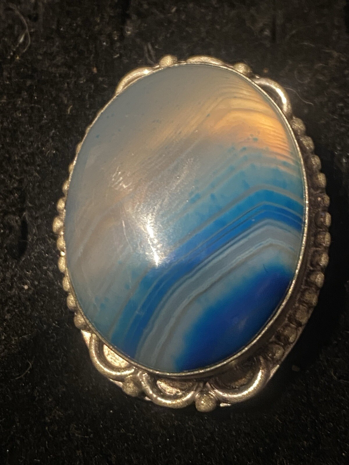 Blue Agate Solid 925 Sterling Silver Ring - image 1