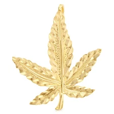 14K Yellow Gold Marijuana Leaf Charm Pendant for Necklace or Chain