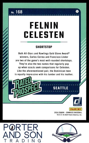 Felnin Celesten 2024 Donruss Red and Blue #168 Seattle Mariners - Picture 2 of 2