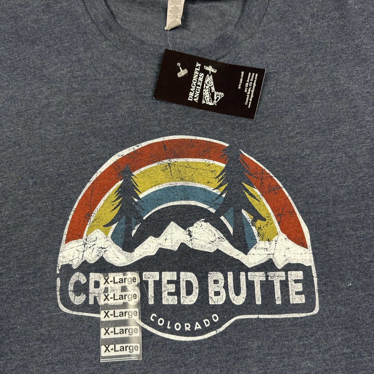Colorado Mens XL Dark Blue Cotton Blend T-Shirt Crested Rainbow