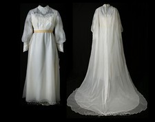 Size 8 Wedding Dress - Beautiful 1960s Vintage Chiffon Bridal Gown  Sheer Train