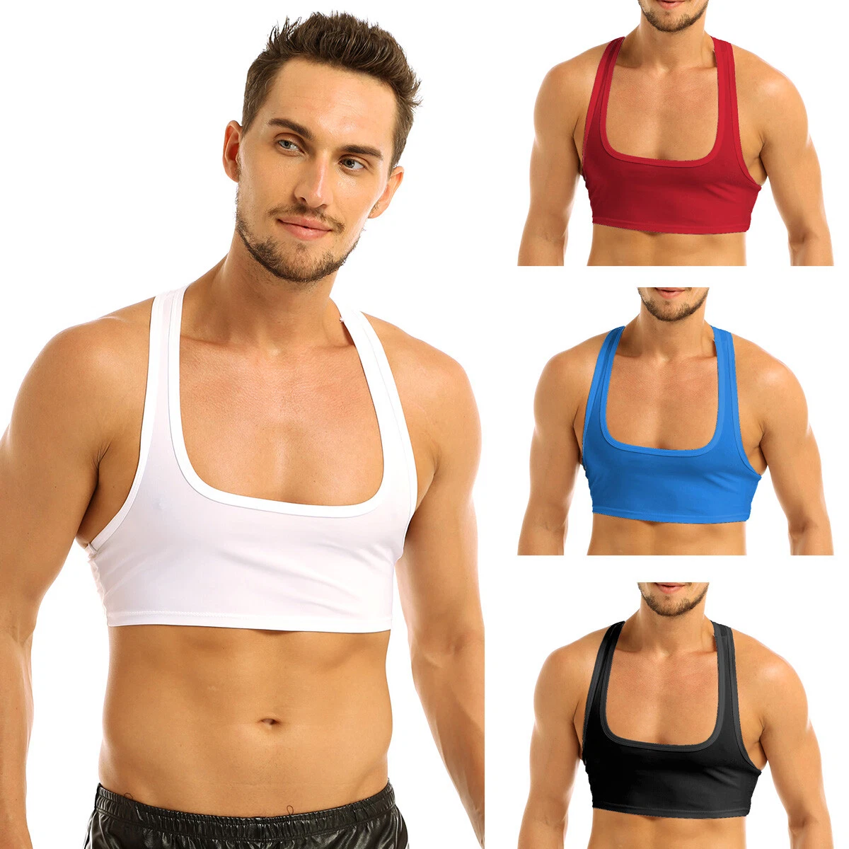 Men's Sleeveless Y Back Muscle Half Tank Top Vest Tee T-Shirts Crop Tops  Fitness