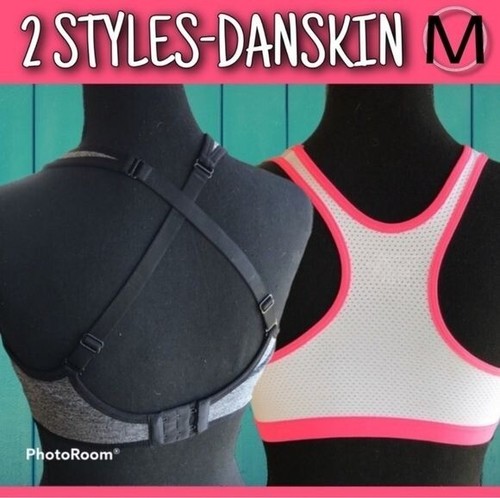 Danskin Womens Sports Bra Spandex Blend Everyday Dark Gray White Medium Used