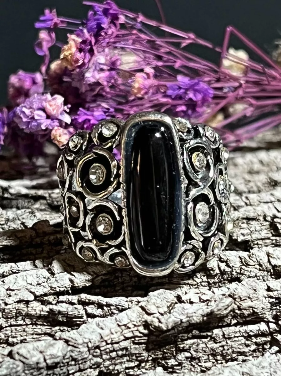Black Howlite Buffalo Turquoise Steel Alloy Silver Ring Size 7.25
