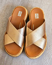 Fitflops Leather Rose Gold Metallic Platform Cross Slide Sandals Size 3, 