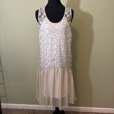 Lace And Chiffon Dress White Cream Sleeveless Lined Romantic Boho Size 8
