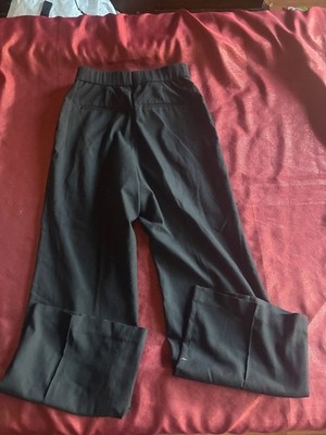 Womens Dress Pants Size 5 Waist 26-27 Wide Leg High Rise Black Stretch Cuffed