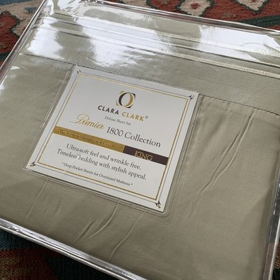Clara Clark Premier 1800 Collection Deluxe Deep Pocket Sheet Set, green  king