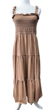 American Eagle Brown Smocked Bodice Ruffled Straps Tiered Skirt Maxi | Women’s M