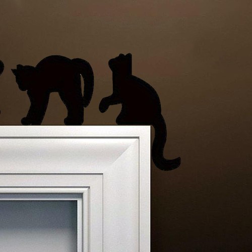 3X Halloween Cute Black Cat Wooden Wall Stickers R8J6