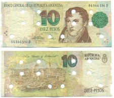 ARGENTINA NOTE 10 PESOS (1995) FERNANDEZ-PIERRI SUFFIX D COUNTERFEIT P 342b