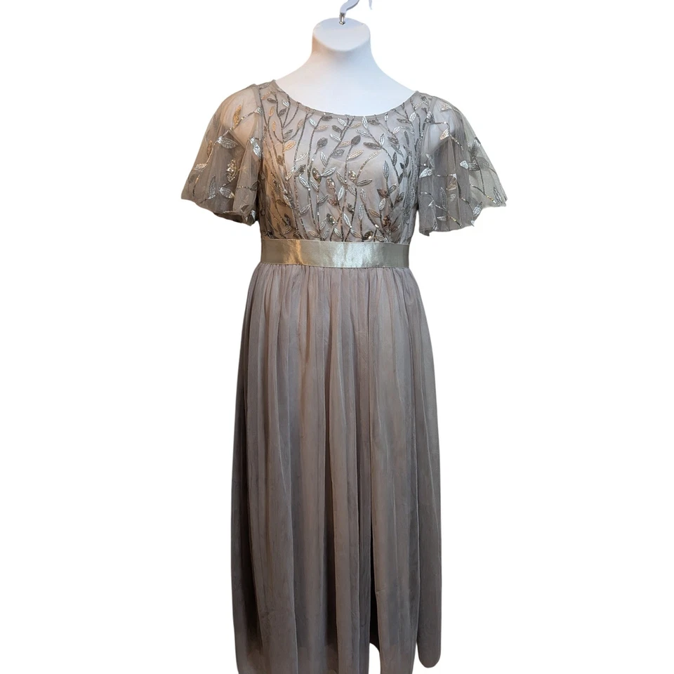 Maxi Vestido Ever Pretty2X Plateado Lentejuelas Floral Tul Fiesta de Hadas Glamour Nupcial Foto 2 de 4