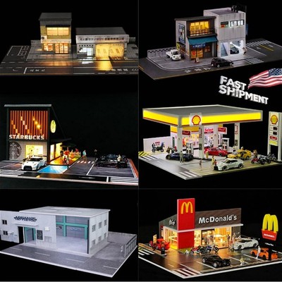 1/64 Diorama Diecast Garage Model LED Lighting Parking Lot Display Case Scene US