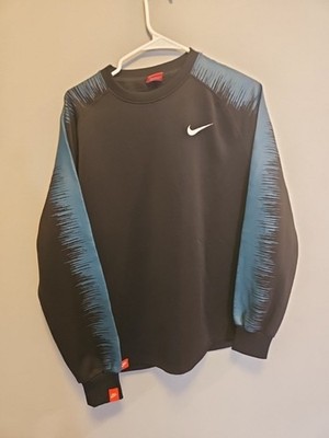 Nike Men's NSW Tech Fleece Crew Sweatshirt Black Size L With Blue Accent Sleeves