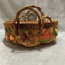 Woven Baskets Set of 3 Nesting Fruit Veggie Decor Raffia Farmhouse Countrycore