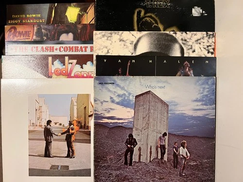 9 Record Lot Classic Rock Led Zeppelin T-Rex David Bowie Van Halen The Clash Who