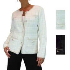 Ladies Soft Knit Crop Jacket With Pearl Buttons Elegant Cardigan Style 10-18
