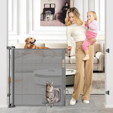 Retractable Dog Gate with Cat Door 55" Wide Retractable Pet Gate with Cat Door M