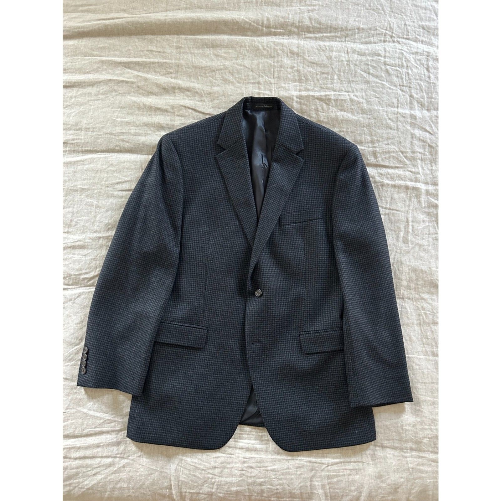 Men's Vintage Ralph Lauren Sport Coat - Blue Houndstooth - 100% Wool - 42R