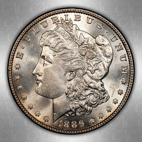 1886 Morgan Silver Dollar, CAC certified MS-62, Brilliant Uncirculated, FLASHY!