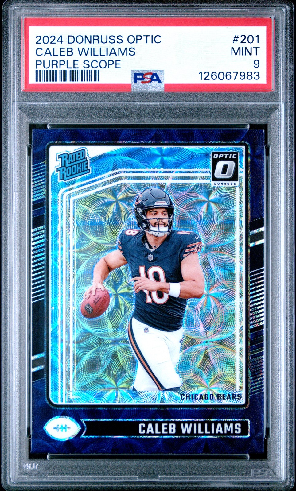 2024 PANINI DONRUSS OPTIC PURPLE SCOPE #201 CALEB WILLIAMS PSA 9