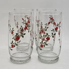 Vintage Climbing Red Rose Drinking Glasses Set of 4 Floral Tumblers