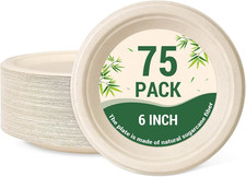 75 Pack Small Compostable Paper Plates 6 Inch, Heavy-Duty Dessert Plates Disposa