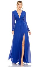 NWT IEENA for Mac Duggal 55680 Gown Womens 14 Sapphire Blue Long Sleeve Wrap