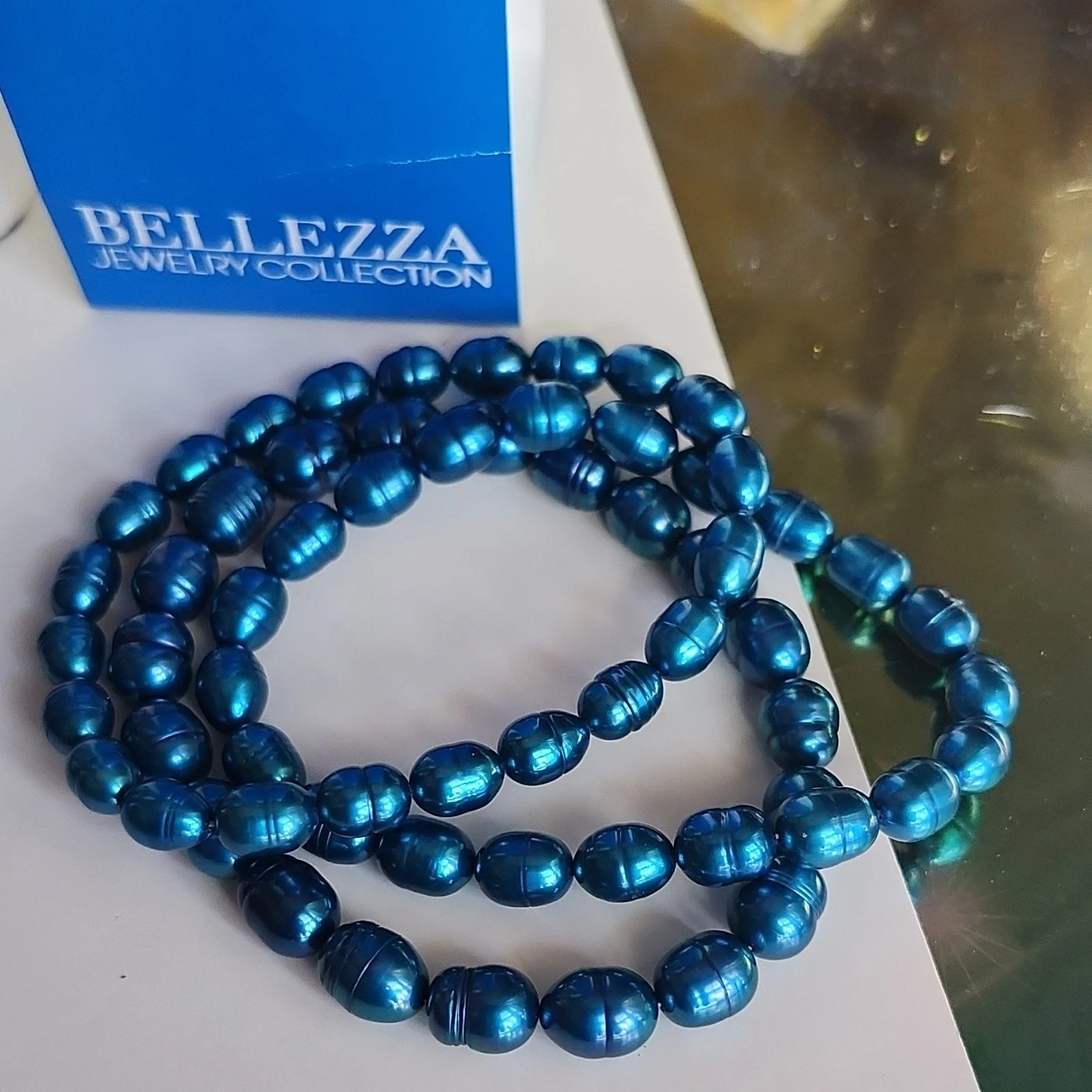 Bellezza Blue Baroque Pearl Beaded Necklace 50 in Long Blue Pearl Baroque Shape - product detail image 3
