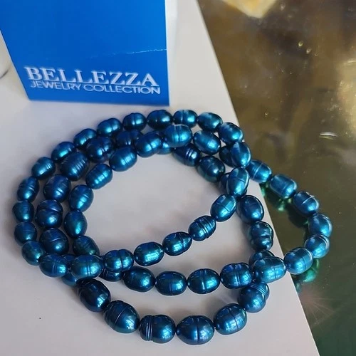 Bellezza Blue Baroque Pearl Beaded Necklace 50 in Long Blue Pearl Baroque Shape image 3