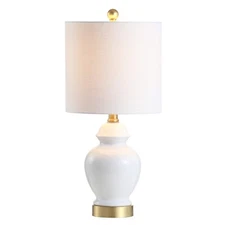 20" French Country LED Table Lamp, Ceramic/Metal, White/Brass, Bulb Included