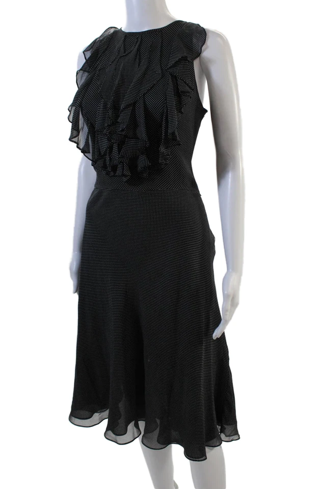 Lauren Ralph Lauren Womens Polka Dot Ruffled A Line Dress Black White Size 12 - Image 2 of 4