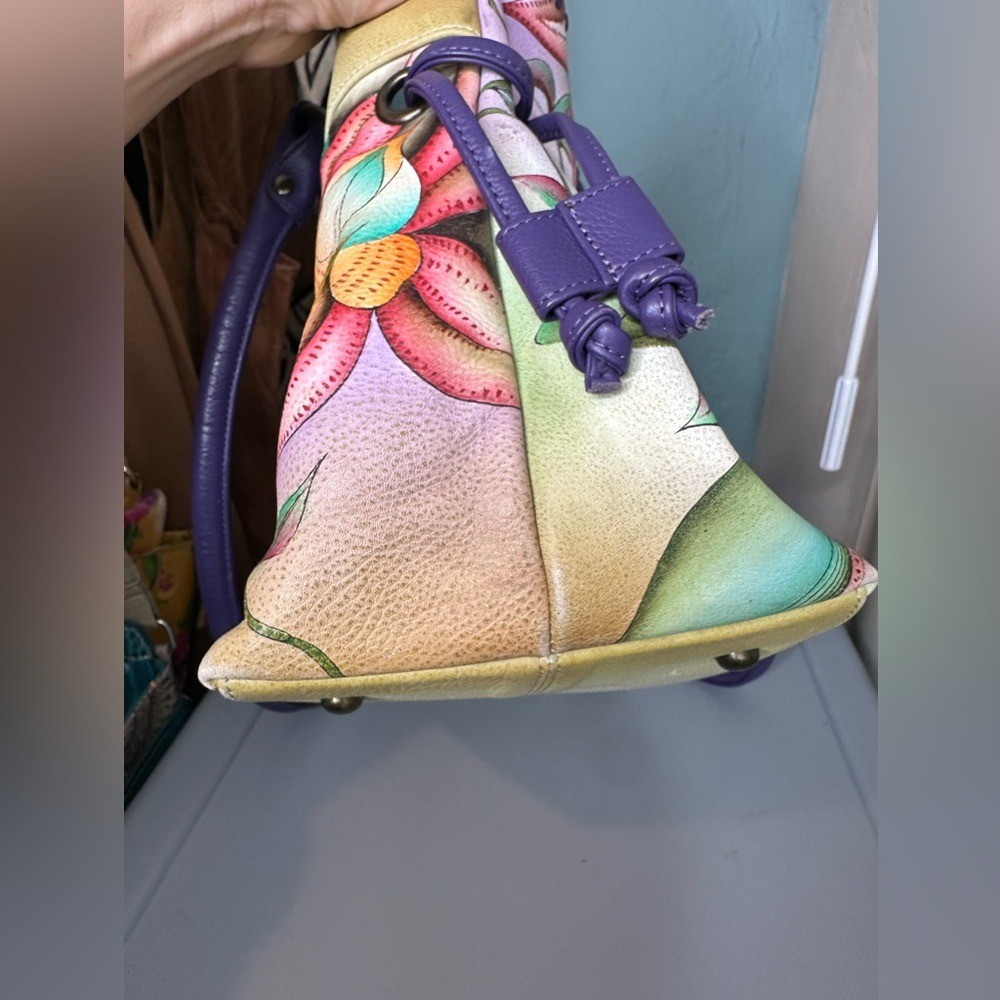 Anuschka Hand Painted Genuine Leather Featuring Hummingbird Floral Tote Bag.