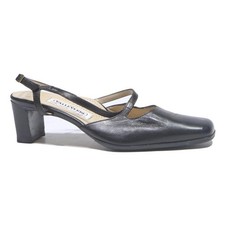 VALLEVERDE Damen Slingback Court Schuhe Schwarz Leder UK 5 Klassisch Komfort