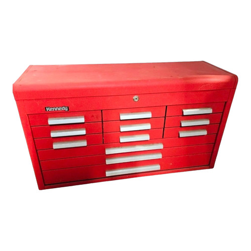 Vintage Kennedy Red Machinist Tool Box 12 Drawer Style 3312 USA Drilled Lock