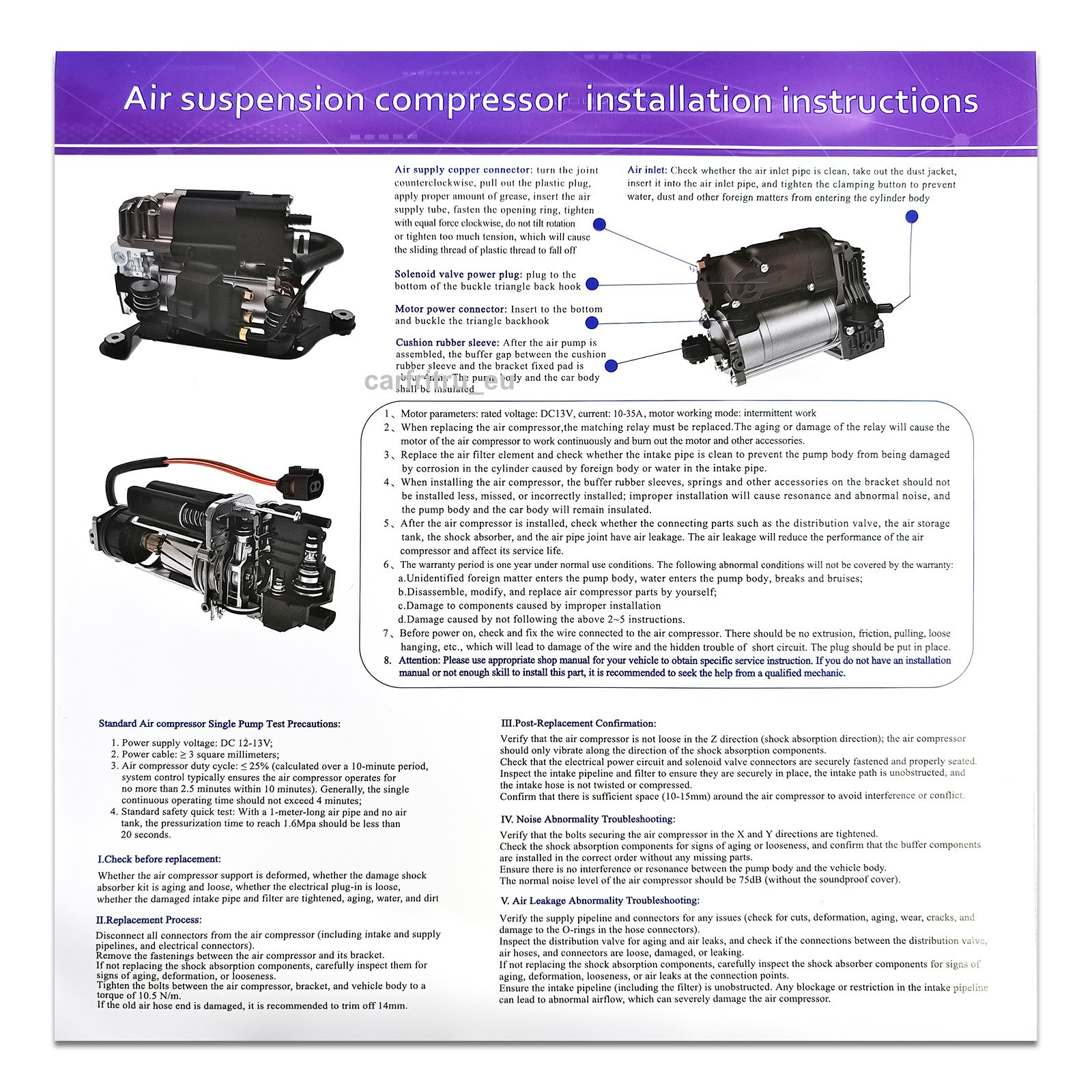 Air Suspension Compressor w/ Dryer for Audi Q7 Q8 SQ8 SQ7 & Bentley Lamborghini