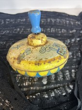 Vintage 1950s Ohio Art 3048177 Tin Spinning Top with Wooden Handle Kids Toy